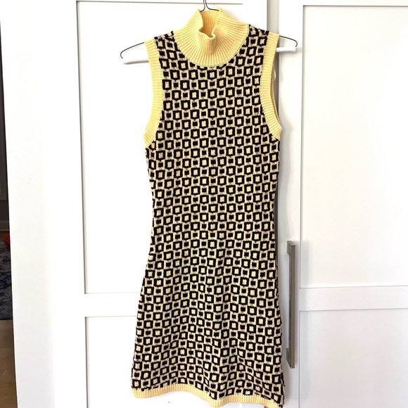 NWT Zara Geometrical Jacquard Knit Turtleneck 1960s Tank Mini Dress. Size small - Picture 2 of 7